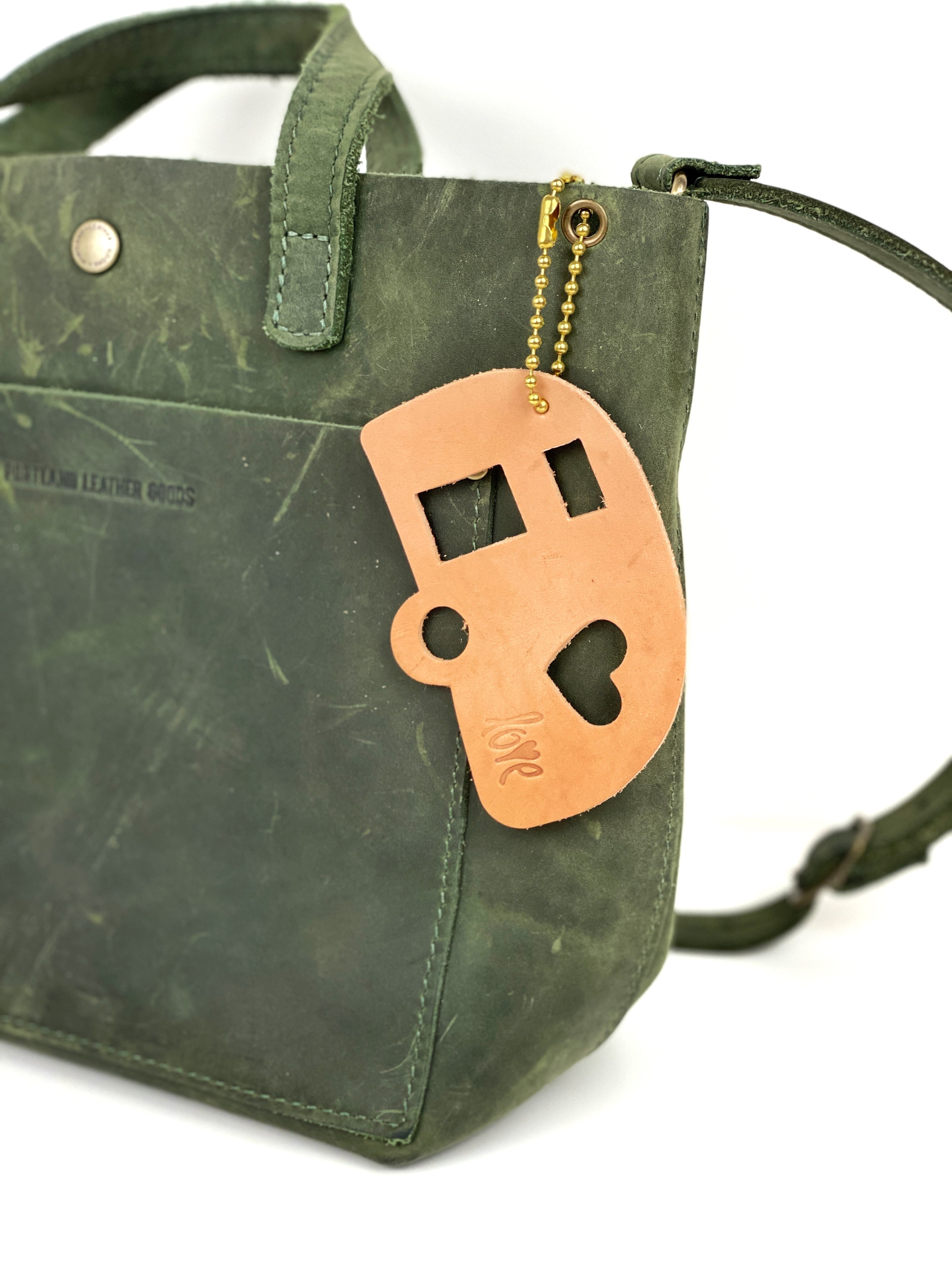Leather Vintage Camper Tag Backpack or Purse Fob Retro Trailer