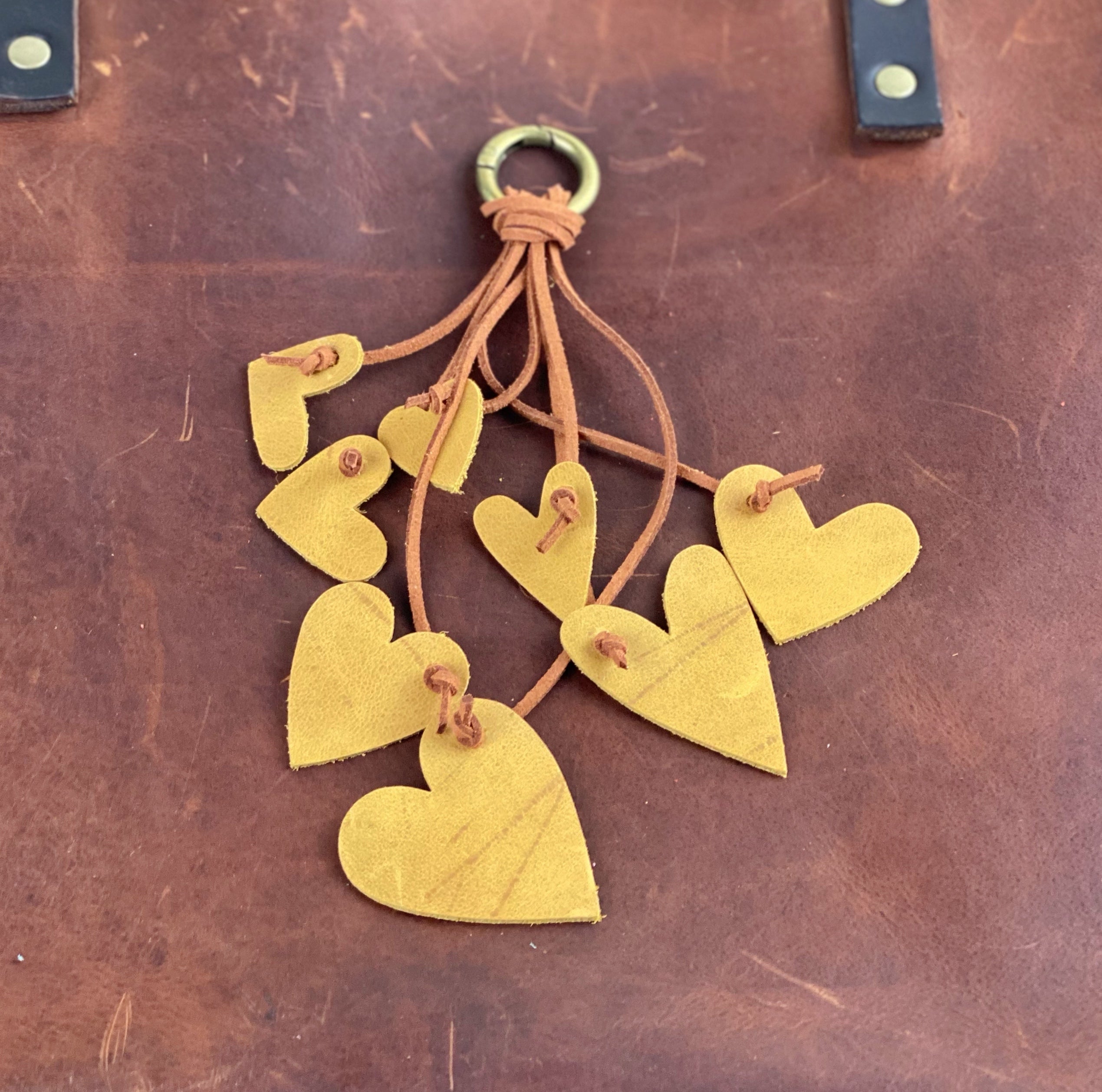 Cascading Hearts Leather Purse Tassel Bag Charm