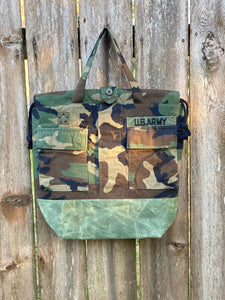 US Army Camo Jacket Upcylced Canvas Project Bag for Knitting Crochet Crafts