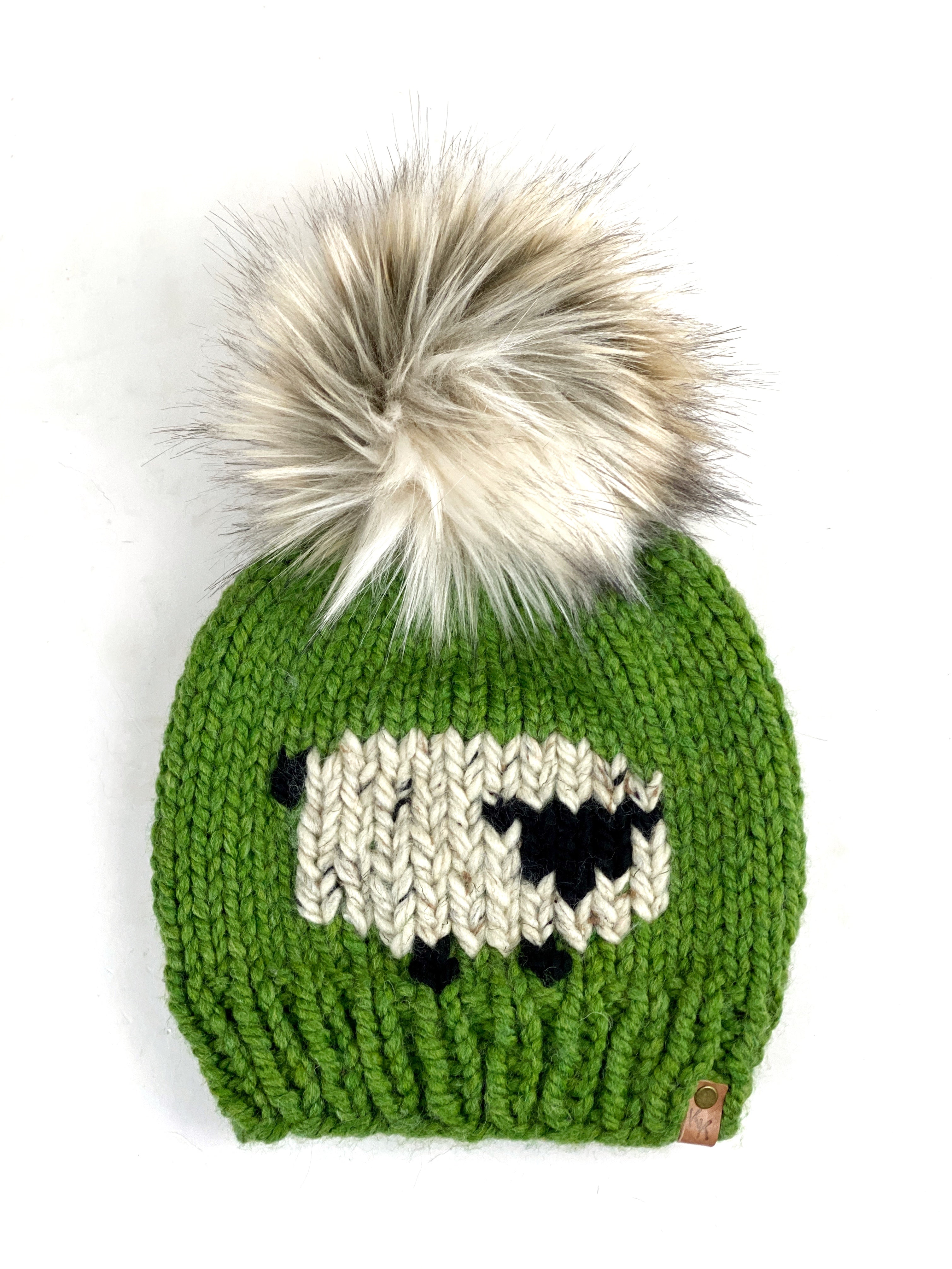Knit Sheep Beanie Wool Blend Womens Adult Hat Faux Fur Pom Pom Hat