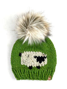 Knit Sheep Beanie Wool Blend Womens Adult Hat Faux Fur Pom Pom Hat