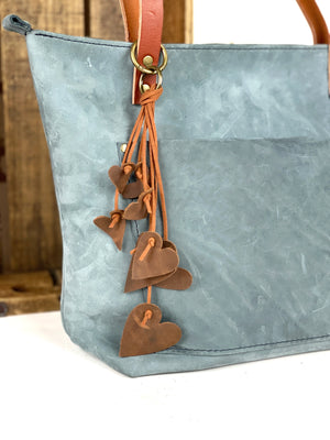 Cascading Hearts Leather Purse Tassel Bag Charm