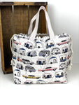 Vintage Cars and Campers Project Bag,  Canvas Project Bag, Project Bag for Knitters, Crochet Project Bag, Handmade by Kitchen Klutter