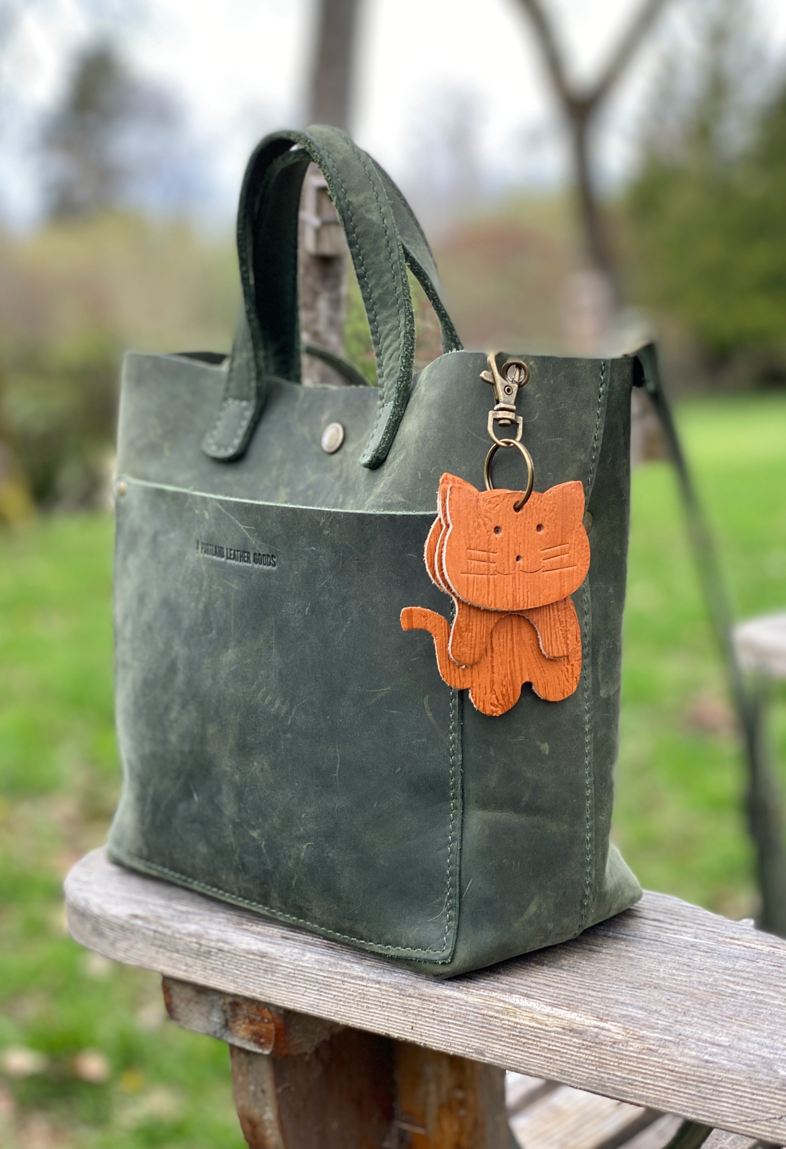 Leather Cat Keyring Purse Charm, Bag Clip on Cat Fob, Cute Cat Lovers Accessory