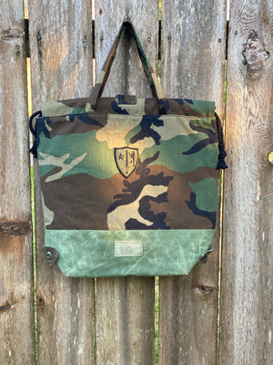 US Army Camo Jacket Upcylced Canvas Project Bag for Knitting Crochet Crafts