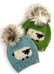 Knit Sheep Beanie Wool Blend Womens Adult Hat Faux Fur Pom Pom Hat