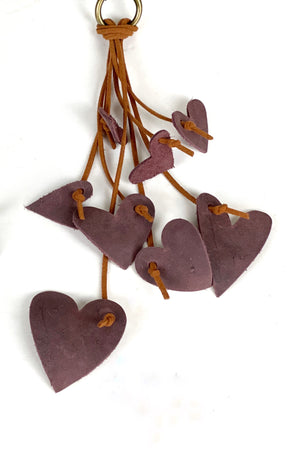 Cascading Hearts Leather Purse Tassel Bag Charm