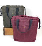Solid Color Waxed Canvas Project Bag Knit or Crochet Drawstring Tote Strap Flat Bottom