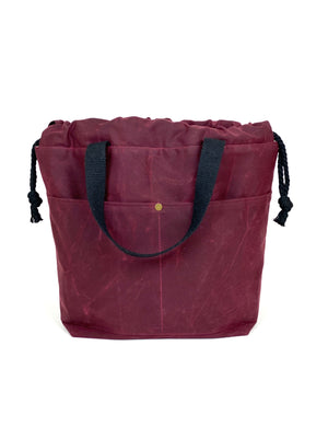 Solid Color Waxed Canvas Project Bag Knit or Crochet Drawstring Tote Strap Flat Bottom