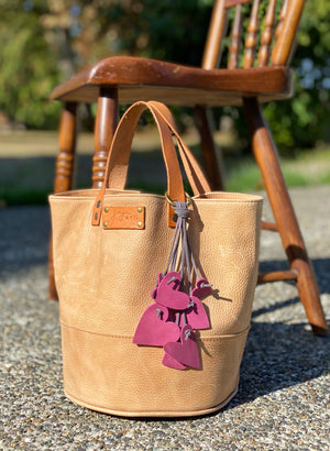 Cascading Hearts Leather Purse Tassel Bag Charm