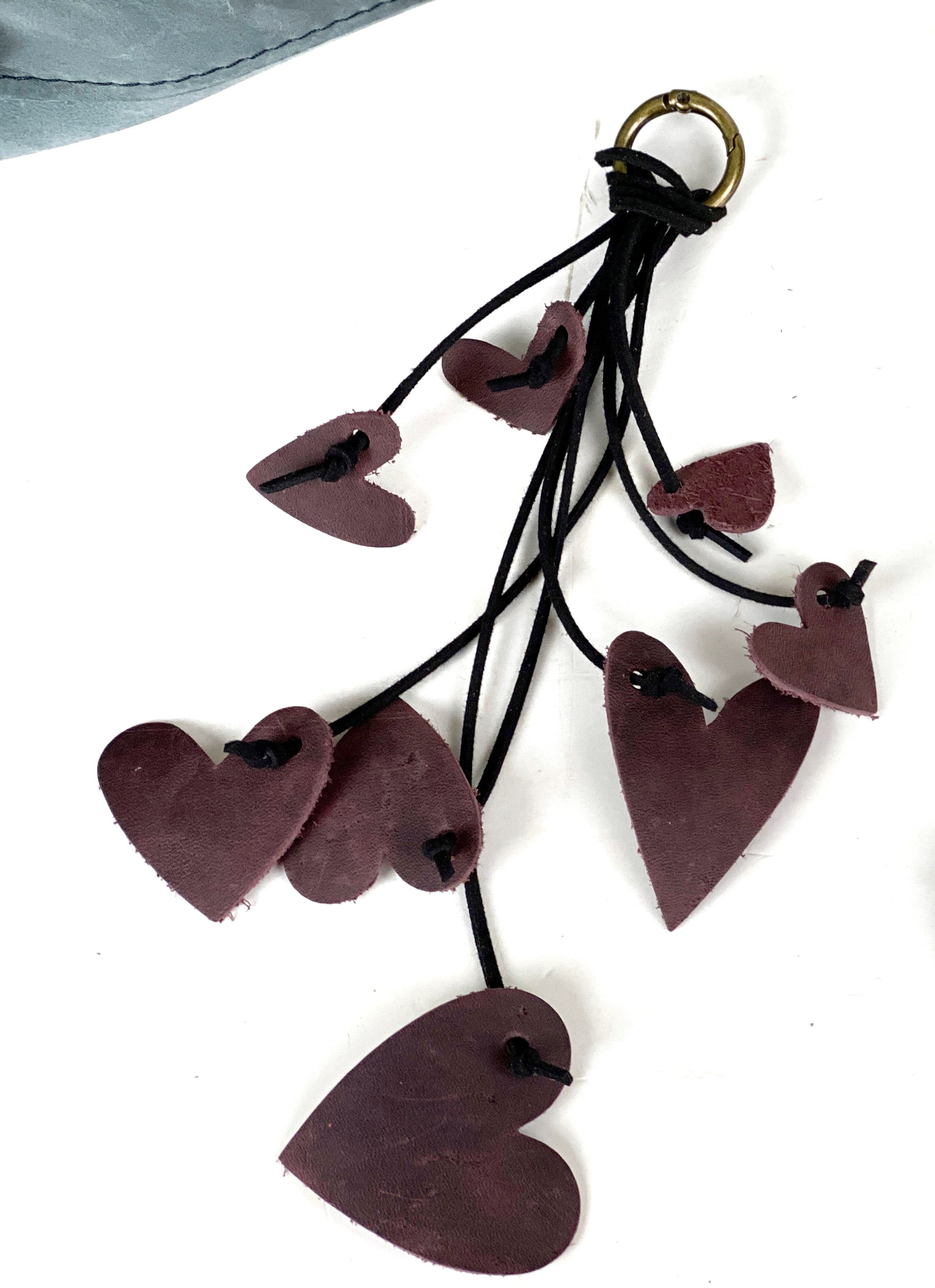 Cascading Hearts Leather Purse Tassel Bag Charm