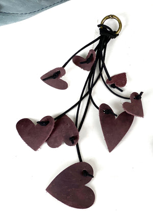 Cascading Hearts Leather Purse Tassel Bag Charm