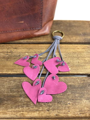 Cascading Hearts Leather Purse Tassel Bag Charm