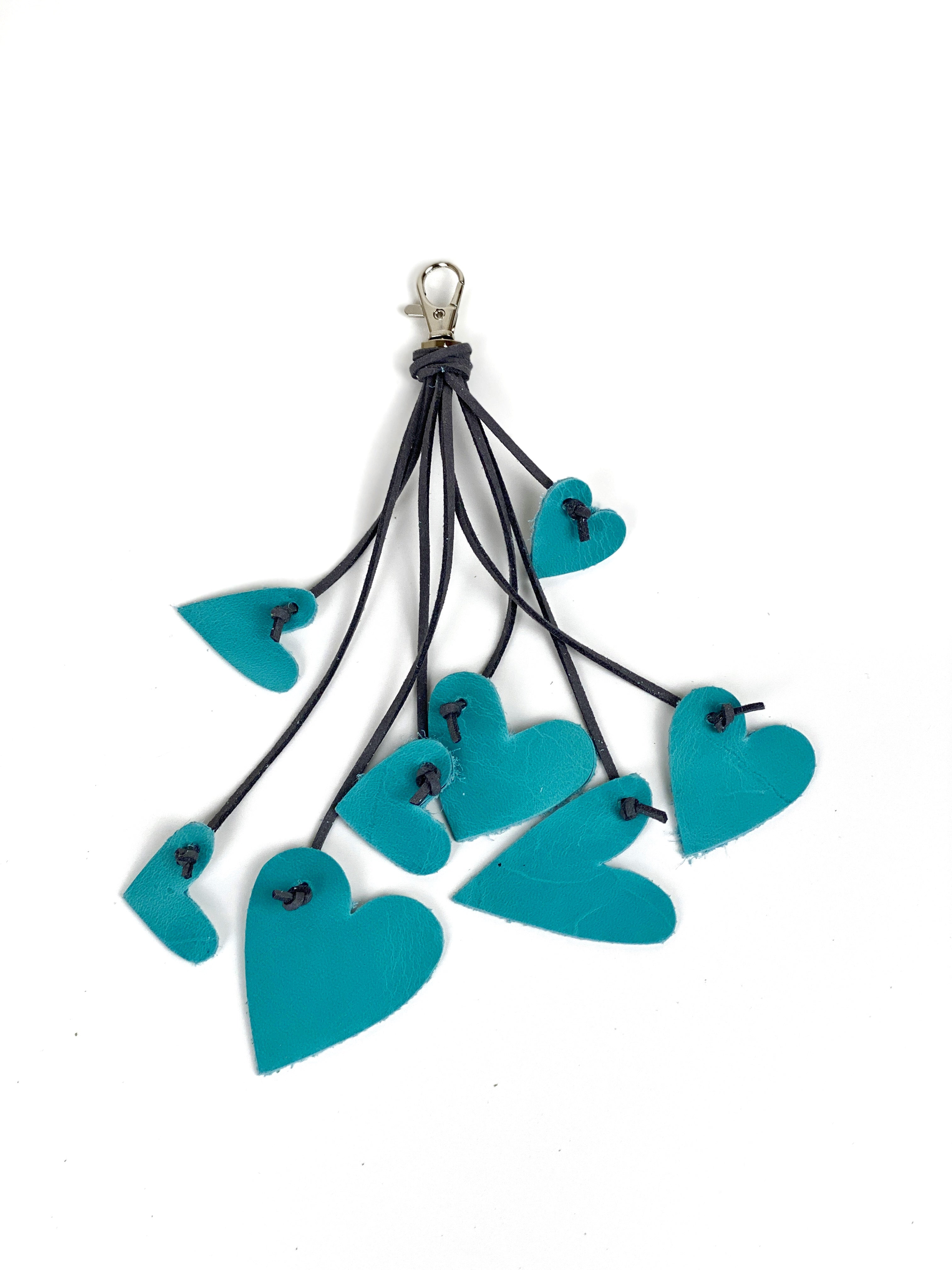 Cascading Hearts Leather Purse Tassel Bag Charm
