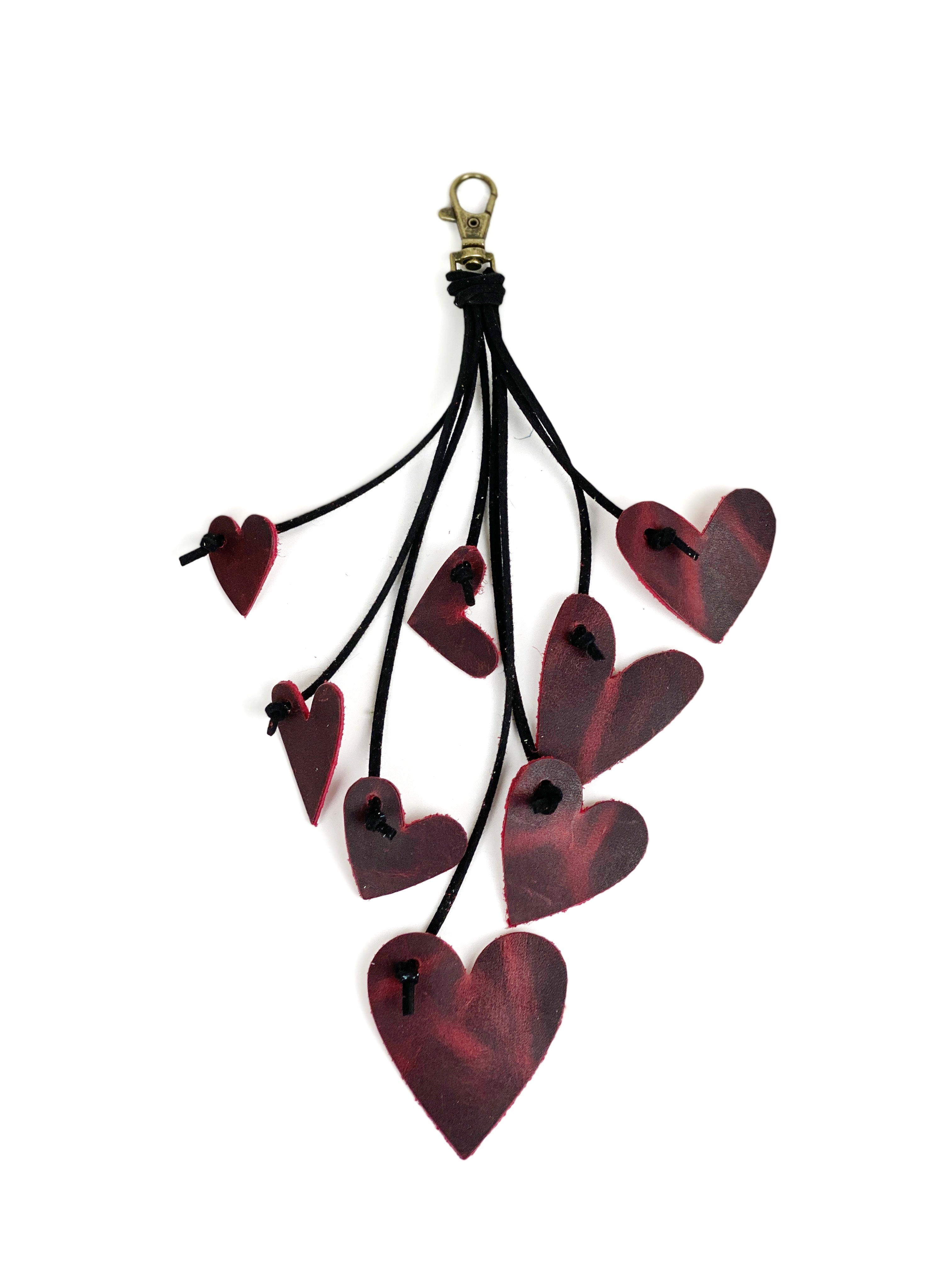 Cascading Hearts Leather Purse Tassel Bag Charm