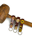 Wildflower Leather Key Fob, Hand Stamped Sunflower Key Fob, Painted Leather Daisy Flower Key Chain