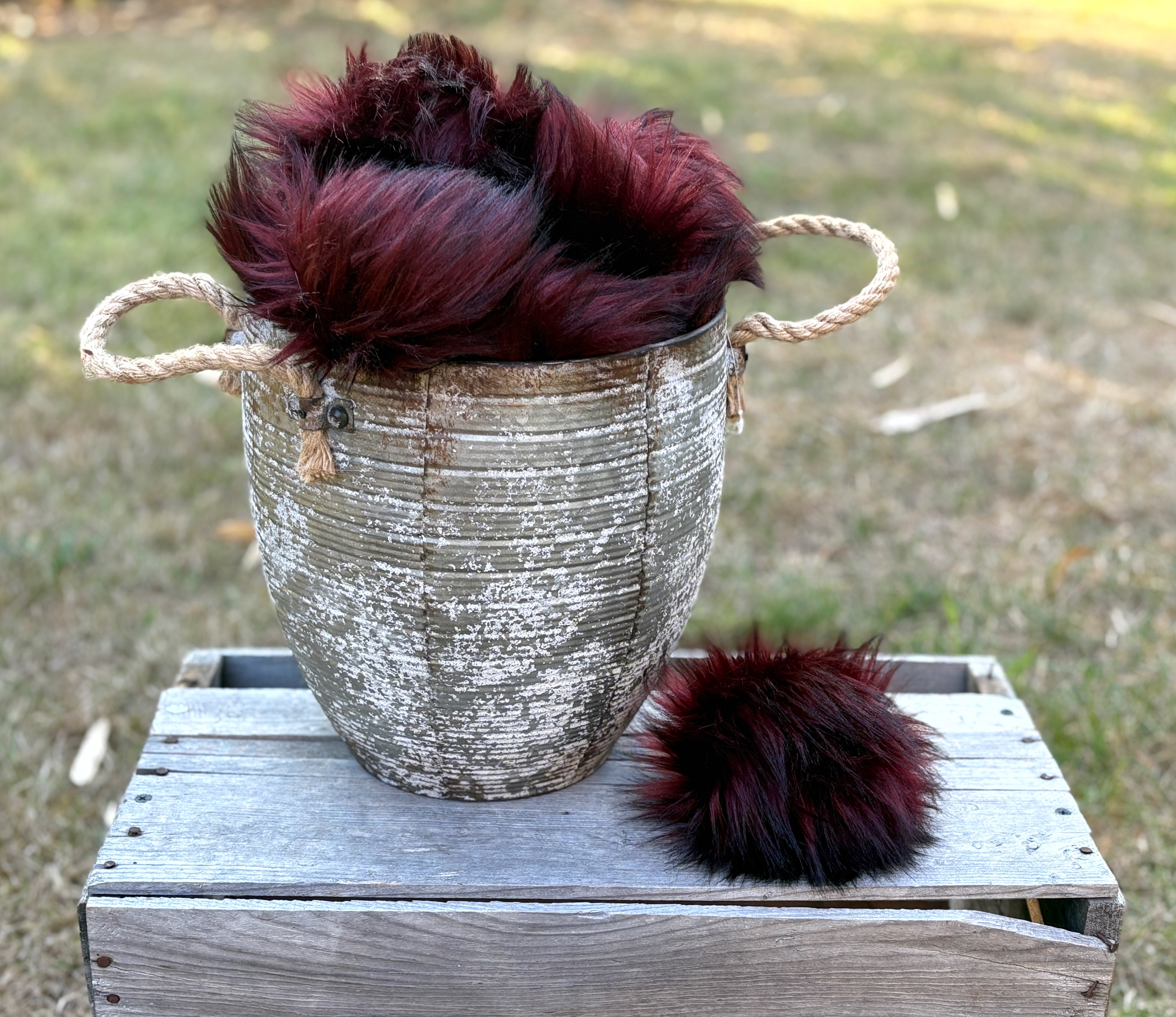 Bordeaux Faux Fur Pom Pom Burgundy