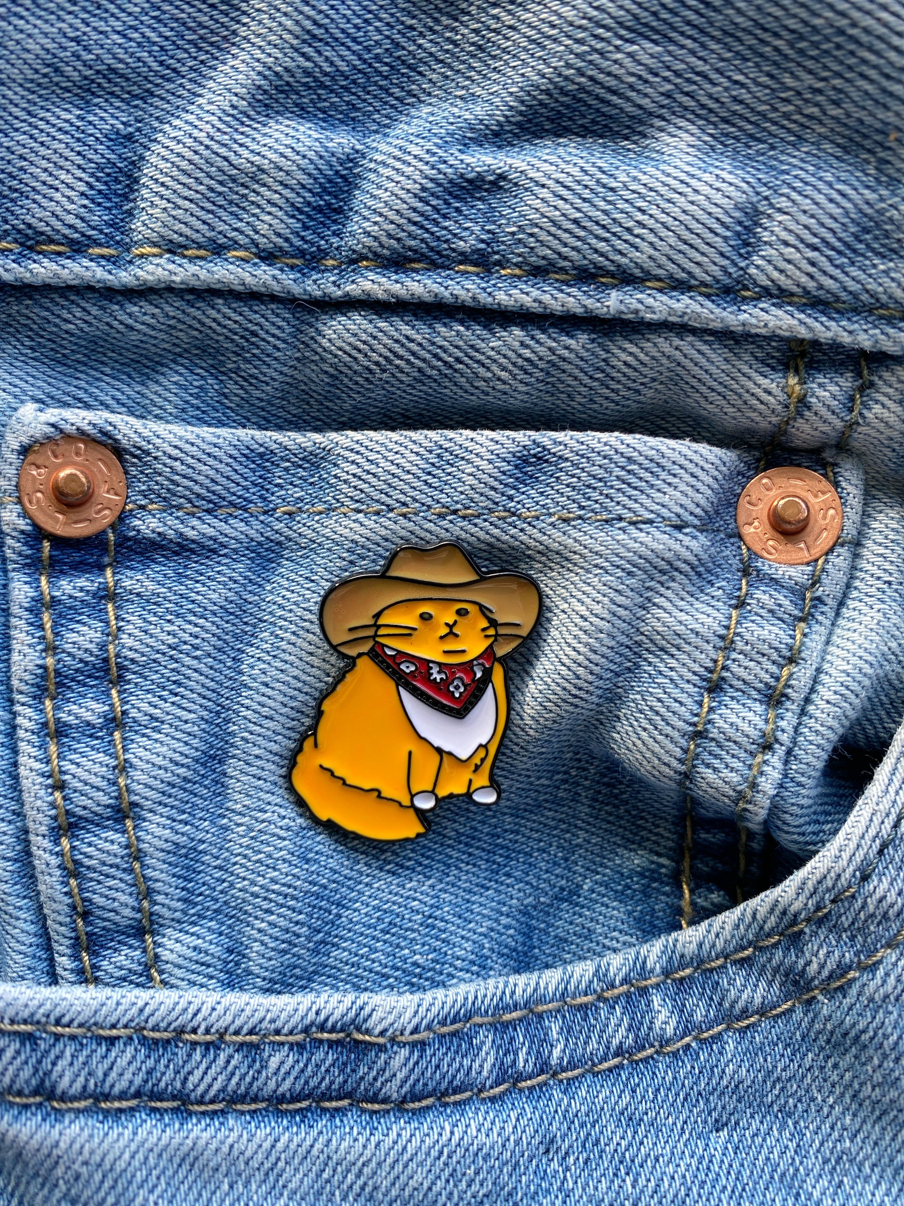 Cowboy Cat Lapel Hat Enamel Pin, Meowdy Hard Enamel Bag Pin, Collector Pin, Project Bag Pin, Western Themed Pin