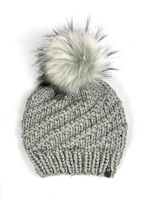 Hand Knit Cyclone Beanie Wool Blend Faux Fur Pom Pom Hat Adult Women
