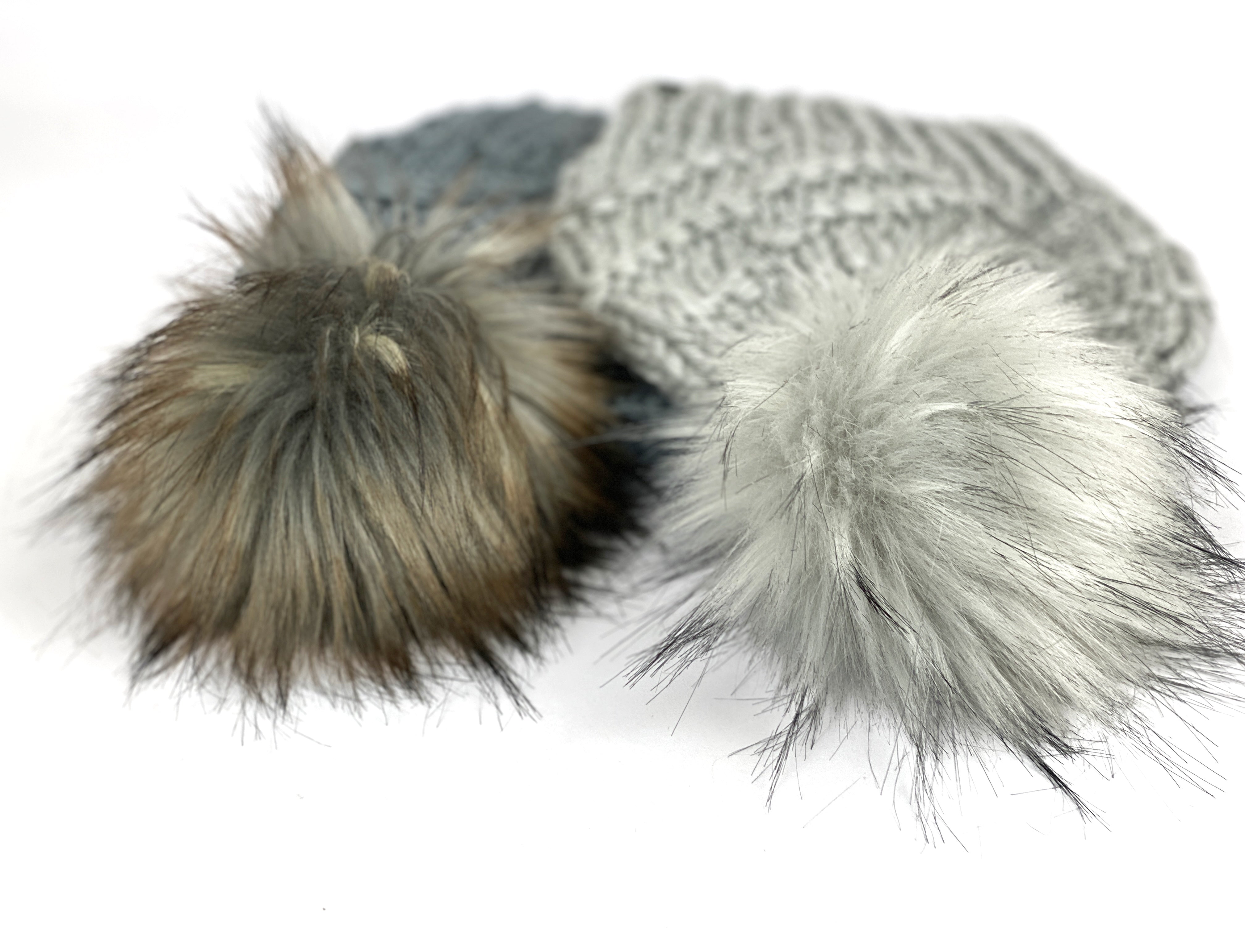 Hand Knit Cyclone Beanie Wool Blend Faux Fur Pom Pom Hat Adult Women