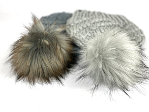 Hand Knit Cyclone Beanie Wool Blend Faux Fur Pom Pom Hat Adult Women