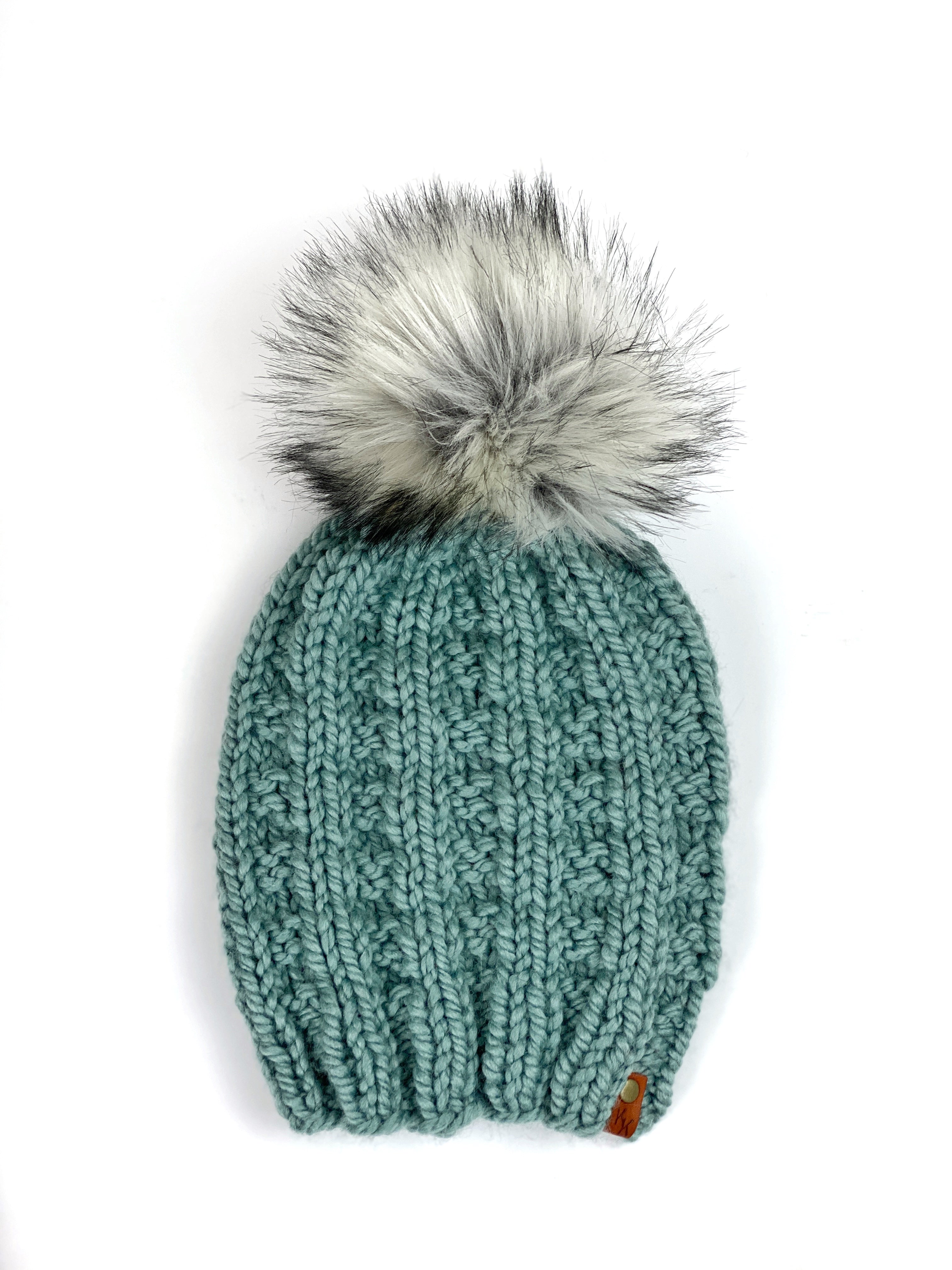 Rainier Hand Knit Textured Beanie, Women’s Knit Hat, Ski Snowboard Beanie, Cozy Acrylic Wool Blend Bulky Knit Faux Fur Pom Hat