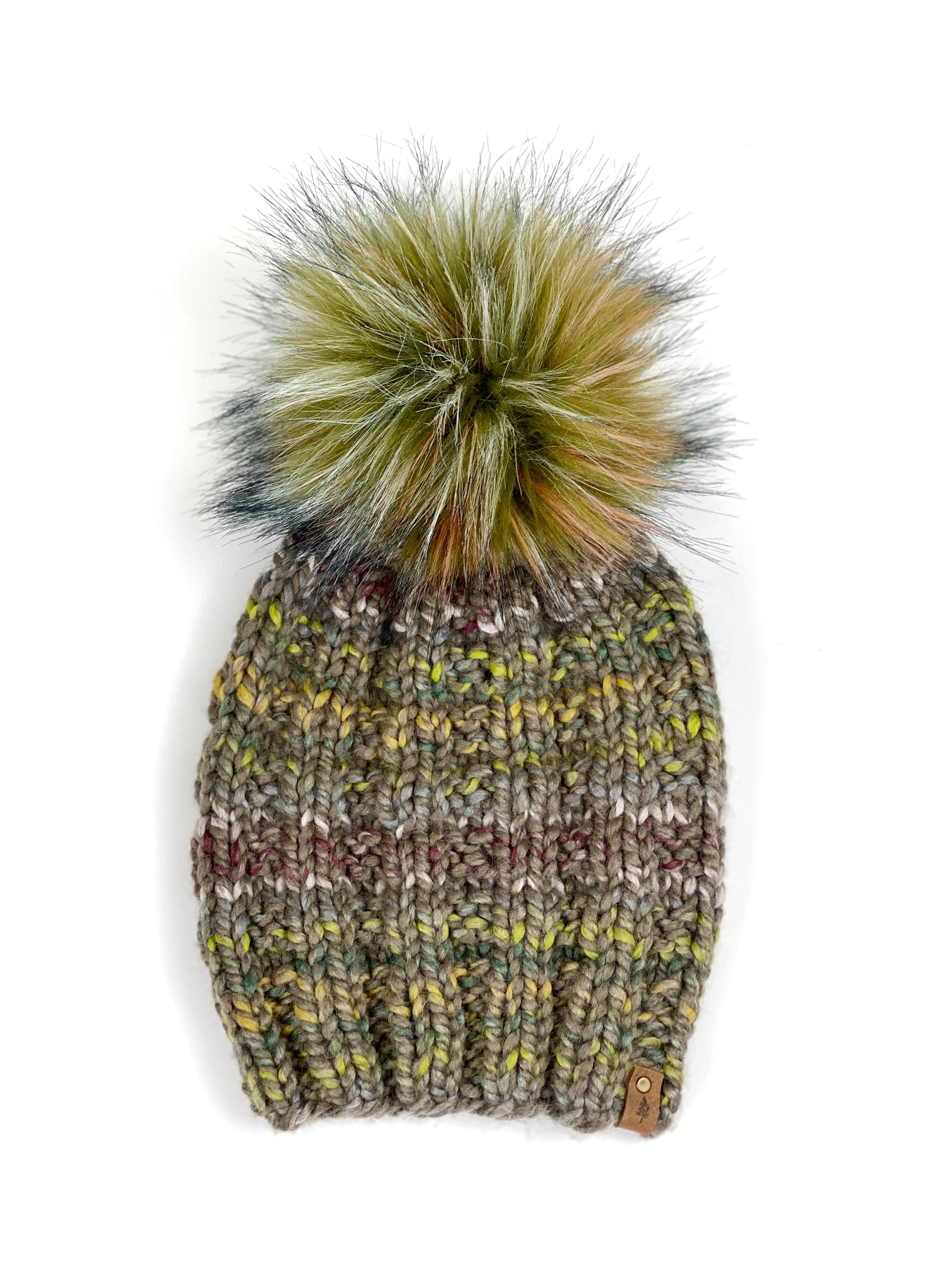 Rainier Hand Knit Textured Beanie, Women’s Knit Hat, Ski Snowboard Beanie, Cozy Acrylic Wool Blend Bulky Knit Faux Fur Pom Hat