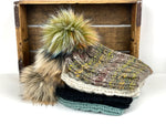 Rainier Hand Knit Textured Beanie, Women’s Knit Hat, Ski Snowboard Beanie, Cozy Acrylic Wool Blend Bulky Knit Faux Fur Pom Hat