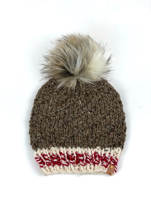 Hand Knit Cyclone Beanie Wool Blend Faux Fur Pom Pom Hat Adult Women