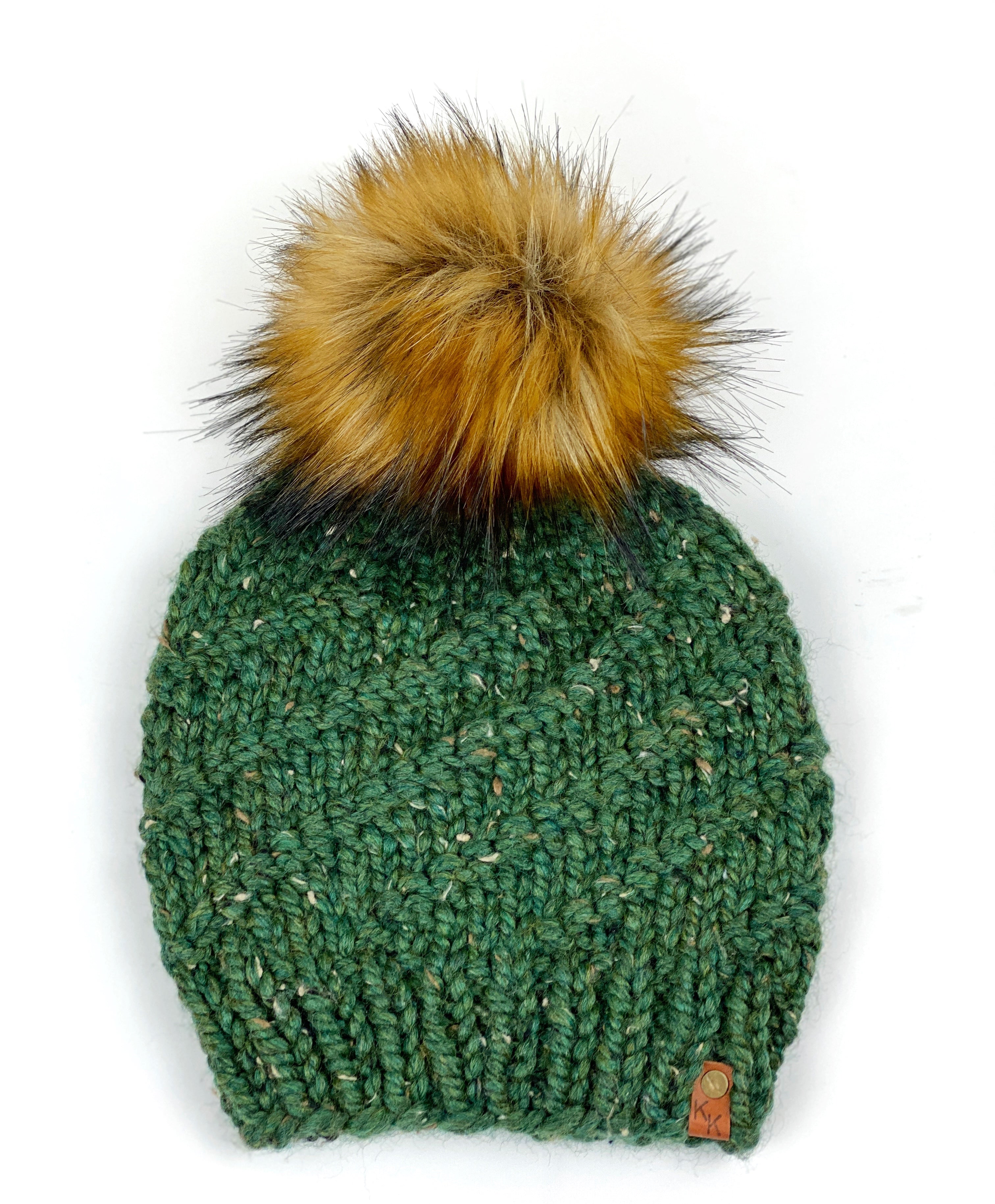 Hand Knit Cyclone Beanie Wool Blend Faux Fur Pom Pom Hat Adult Women