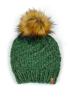 Hand Knit Cyclone Beanie Wool Blend Faux Fur Pom Pom Hat Adult Women