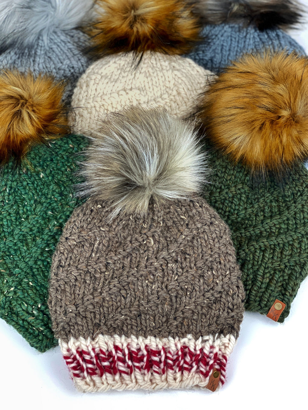 Hand Knit Cyclone Beanie Wool Blend Faux Fur Pom Pom Hat Adult Women