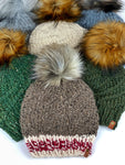 Hand Knit Cyclone Beanie Wool Blend Faux Fur Pom Pom Hat Adult Women