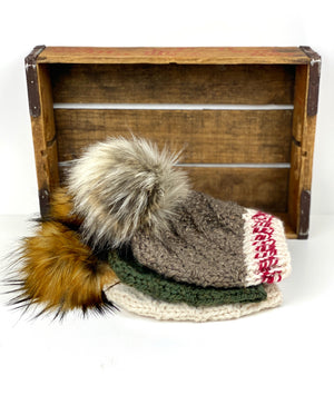 Hand Knit Cyclone Beanie Wool Blend Faux Fur Pom Pom Hat Adult Women