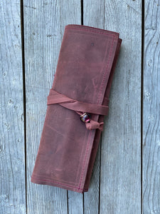 Leather Crochet Hook Pen Pencil Brush Tool Roll Case Organizer