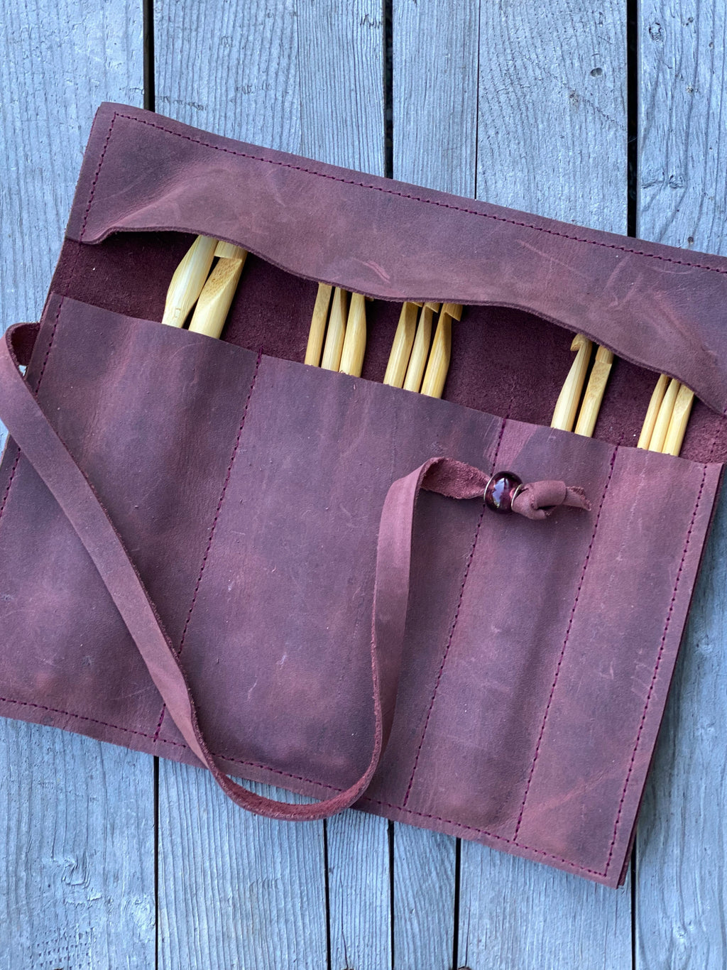 Leather Crochet Hook Pen Pencil Brush Tool Roll Case Organizer