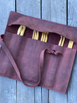 Leather Crochet Hook Pen Pencil Brush Tool Roll Case Organizer