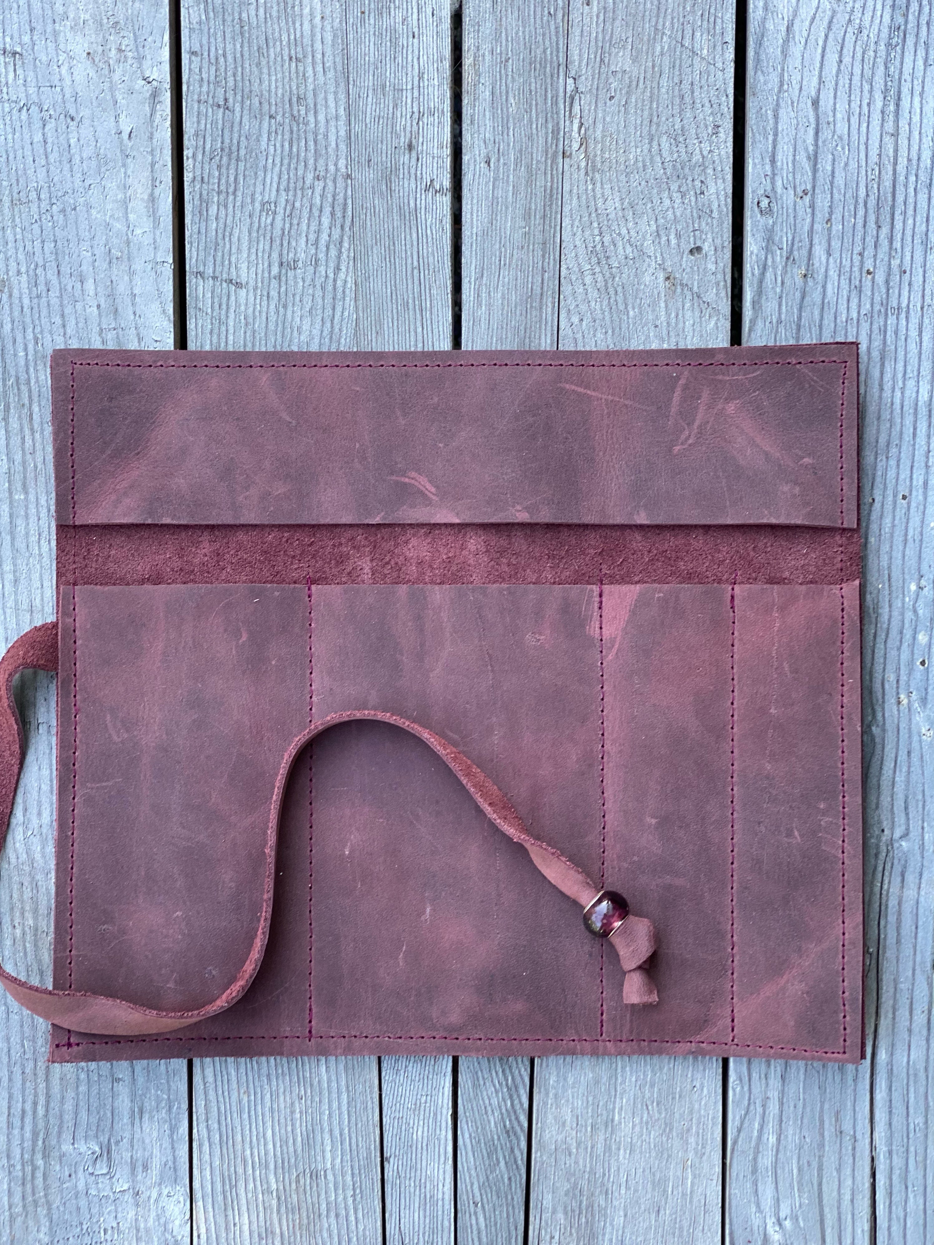 Leather Crochet Hook Pen Pencil Brush Tool Roll Case Organizer