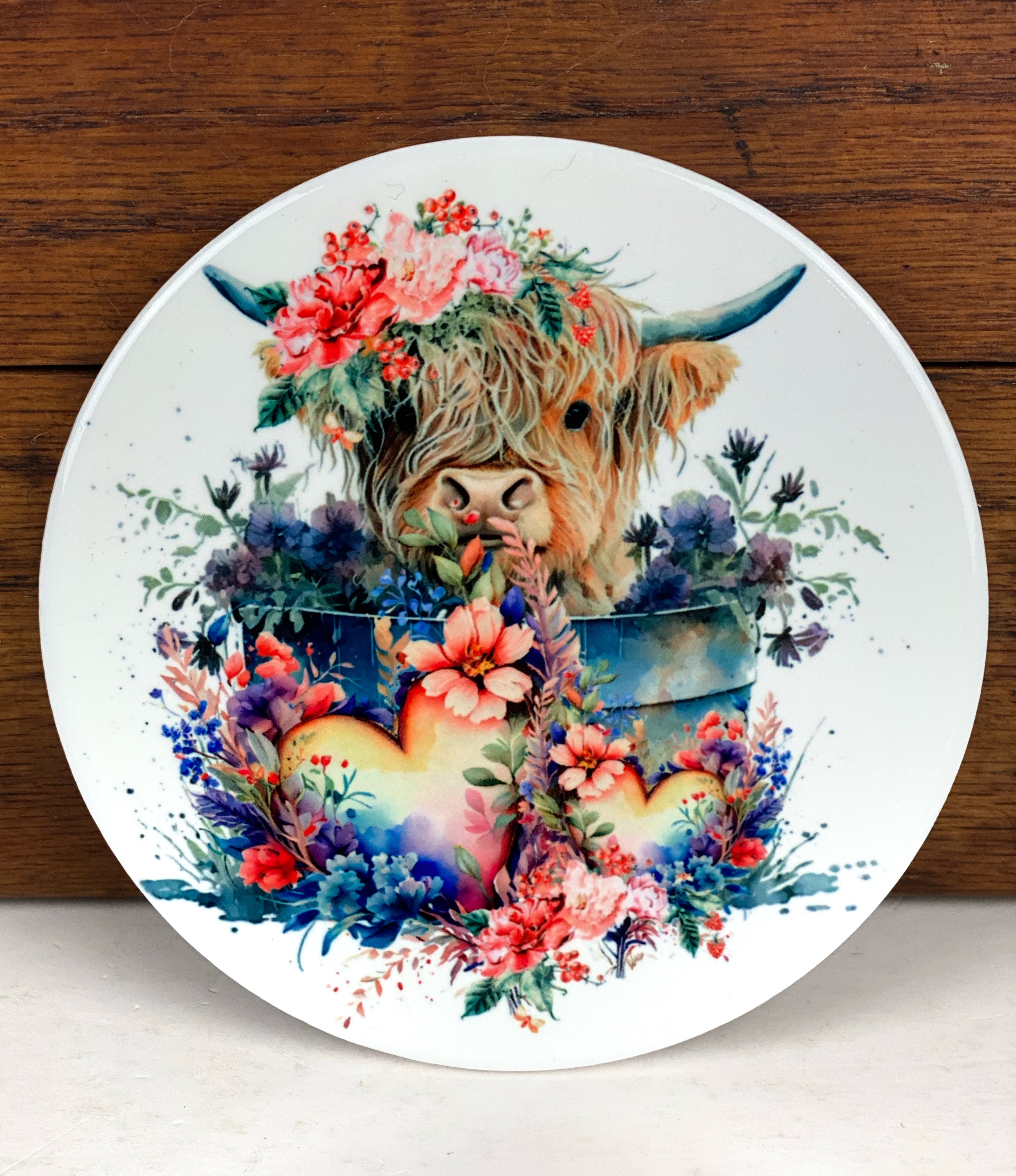 Highland Cow Ceramic Coasters, Sublimation Coaster Set of 2, Farmhouse Decor
