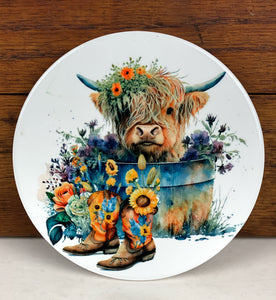 Highland Cow Ceramic Coasters, Sublimation Coaster Set of 2, Farmhouse Decor