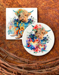 Highland Cow Ceramic Coasters, Sublimation Coaster Set of 2, Farmhouse Decor