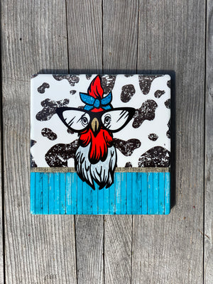 Barnyard Friends Ceramic Sublimation Coasters Pig Cow Ostrich Chicken