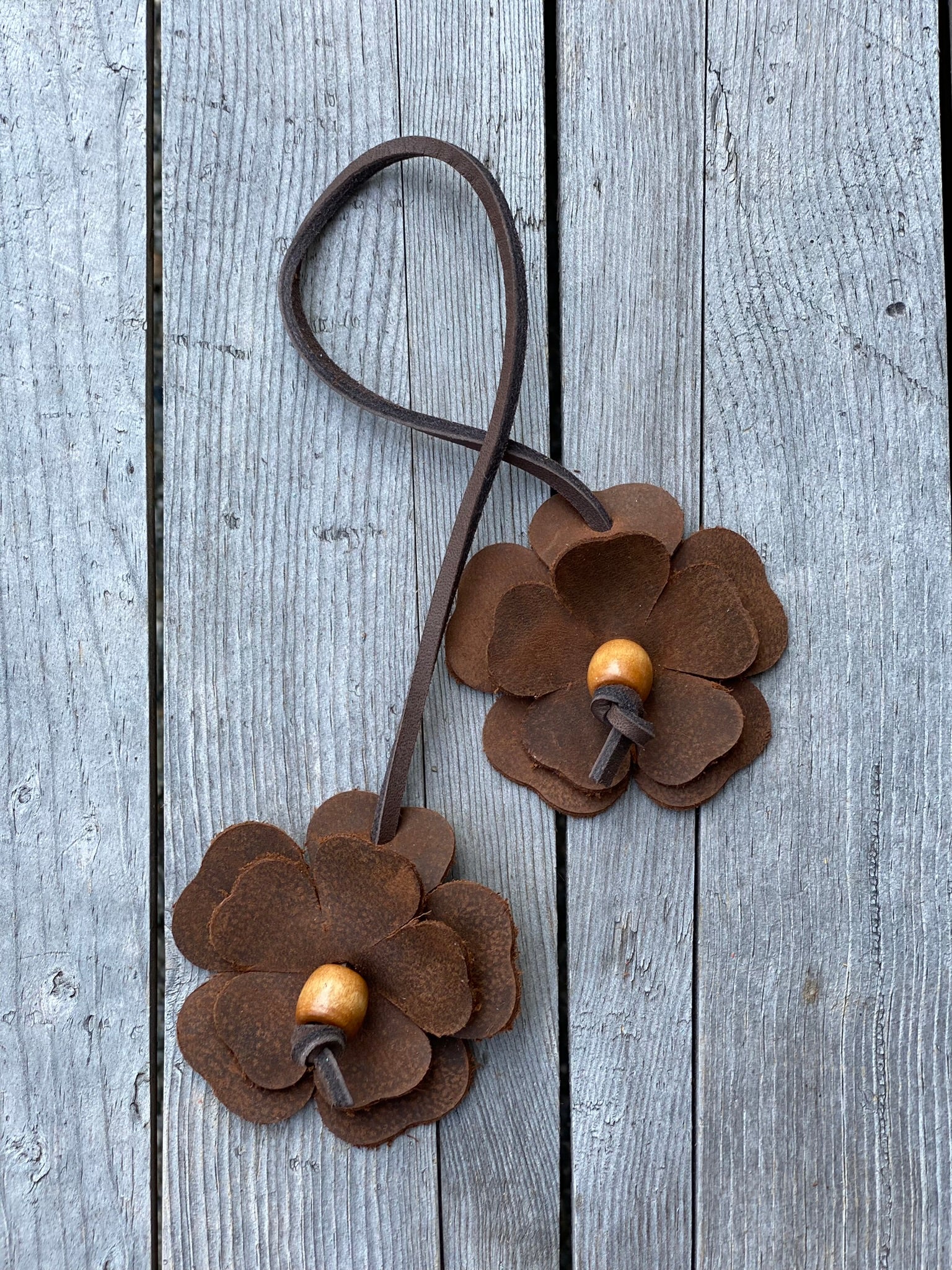 Leather Flower and Bead Purse Tassel Bag Charm