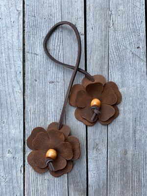 Leather Flower and Bead Purse Tassel Bag Charm