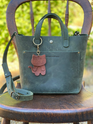 Leather Cat Keyring Purse Charm, Bag Clip on Cat Fob, Cute Cat Lovers Accessory