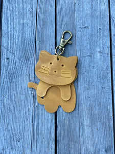 Leather Cat Keyring Purse Charm, Bag Clip on Cat Fob, Cute Cat Lovers Accessory