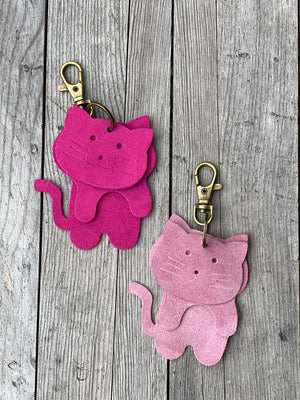 Leather Cat Keyring Purse Charm, Bag Clip on Cat Fob, Cute Cat Lovers Accessory
