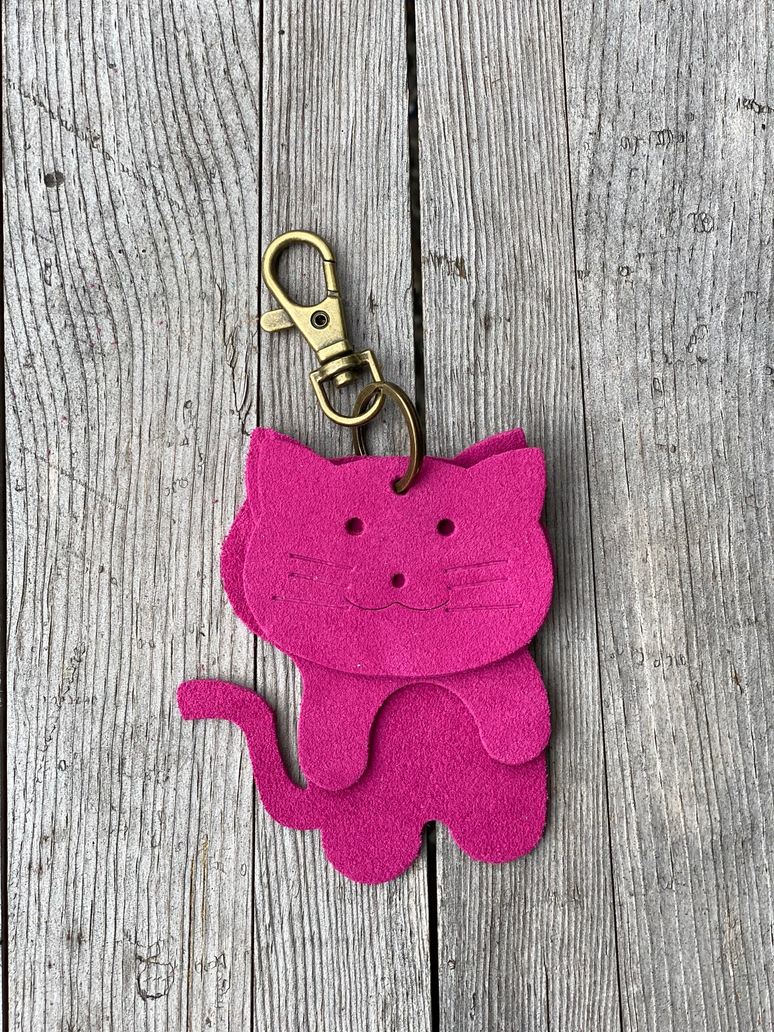 Leather Cat Keyring Purse Charm, Bag Clip on Cat Fob, Cute Cat Lovers Accessory