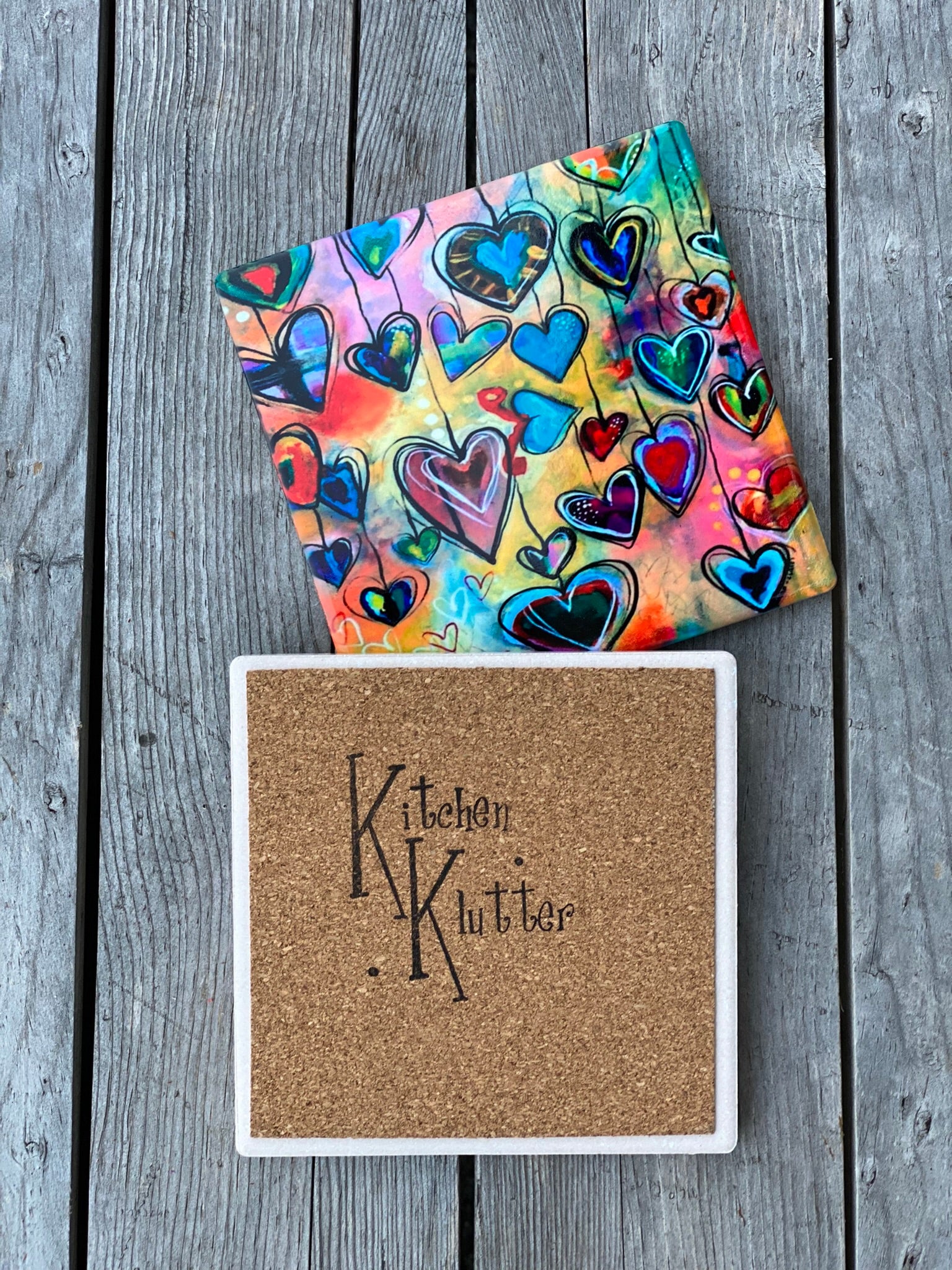 Whimsical Hearts Ceramic Coasters, Sublimation Coaster Set of 2