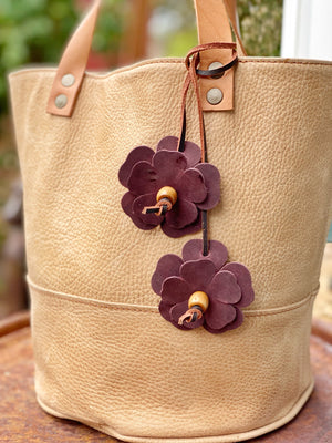 Leather Flower and Bead Purse Tassel Bag Charm